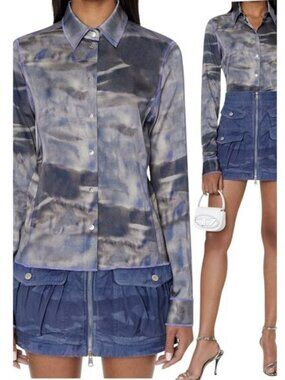 DIESEL Mae Camouflage Graphic Print Shirt Size Large Made In Italy